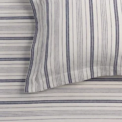 Navy/White Fine Stripe Linen & Cotton Blend Single 30cm Fitted Sheet -Bedding Sales Store additional1 2 1 1 4 scaled