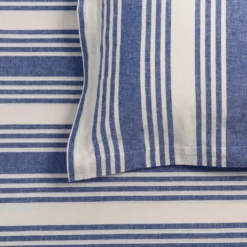 Blue/White Wide Stripe Linen & Cotton Blend Superking 30cm Fitted Sheet -Bedding Sales Store additional1 3 11 scaled