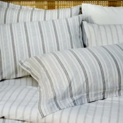 Natural/White Fine Stripe Linen & Cotton Blend Double Duvet Cover -Bedding Sales Store additional2 267 14 scaled