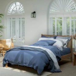 Denim Blue French Linen Double 40cm Fitted Sheet -Bedding Sales Store additional2 272 20