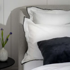 White/Charcoal Overlocked Edge Linen & Cotton Blend Single Duvet Cover -Bedding Sales Store additional4 129 19 scaled