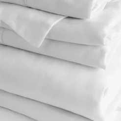 White 300TC Easycare Cotton With Tencel Double 40cm Fitted Sheet -Bedding Sales Store additional6 11 36