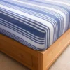 Blue/White Wide Stripe Linen & Cotton Blend Superking 30cm Fitted Sheet