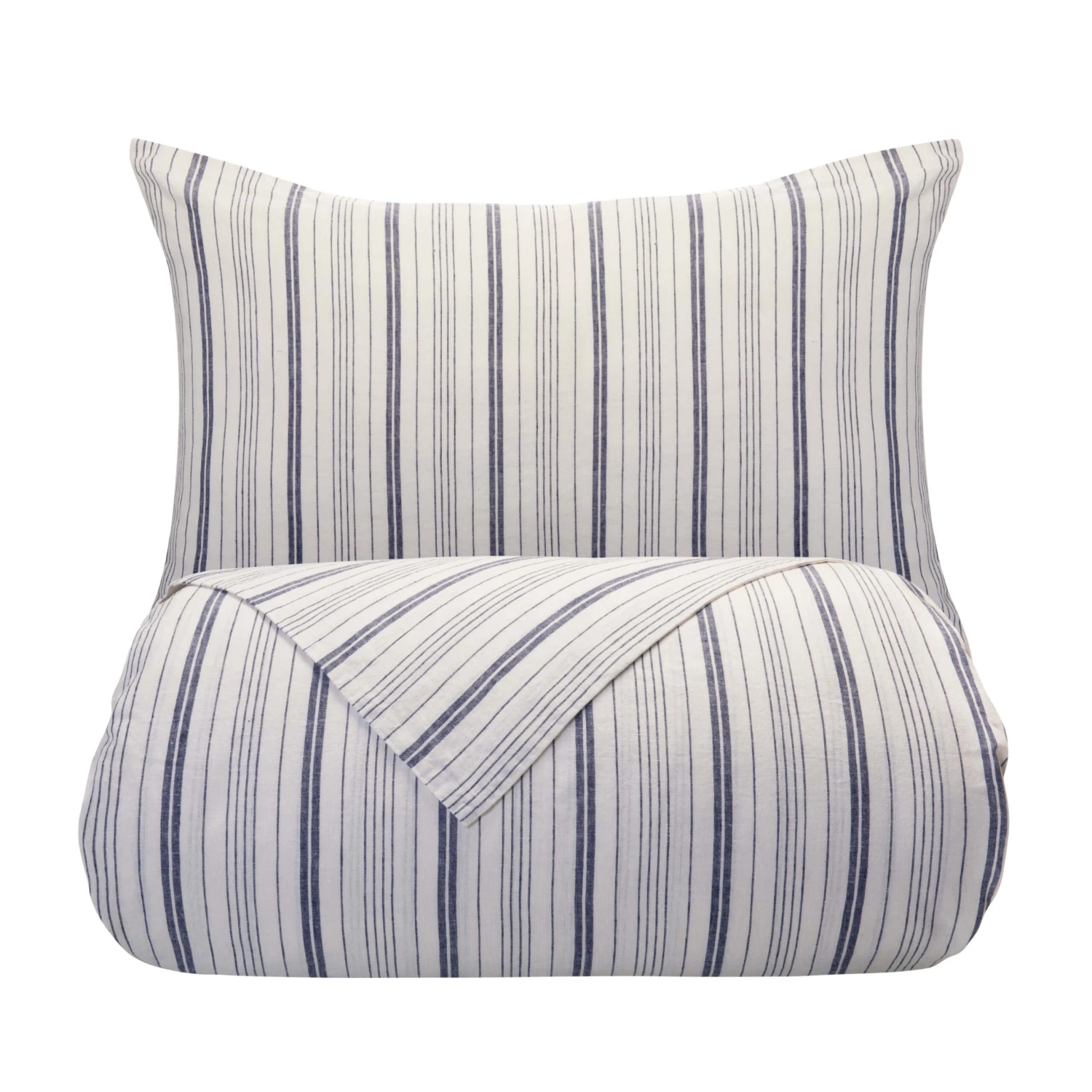 Navy/White Fine Stripe Linen & Cotton Blend Double 30cm Fitted Sheet 8 Navy/White Fine Stripe Linen & Cotton Blend Double 30cm Fitted Sheet - Image 8