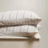 Natural/White Fine Stripe Linen & Cotton Blend Superking 30cm Fitted Sheet