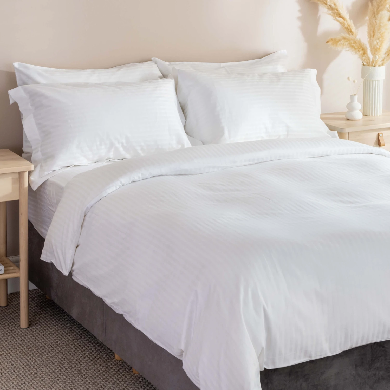 White 300TC Dobby Stripe Pure Cotton Double 30cm Fitted Sheet 1 White 300TC Dobby Stripe Pure Cotton Double 30cm Fitted Sheet