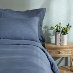 Denim Blue French Linen Double 40cm Fitted Sheet -Bedding Sales Store denim blue french linen bedding add1 1 1 scaled