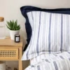 Navy/White Fine Stripe Linen & Cotton Blend Double Duvet Cover