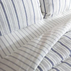Navy/White Fine Stripe Linen & Cotton Blend Double 30cm Fitted Sheet 21 Navy/White Fine Stripe Linen & Cotton Blend Double 30cm Fitted Sheet -Bedding Sales Store fine stripe linen cotton additional1 2 5
