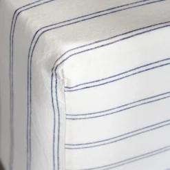 Navy/White Fine Stripe Linen & Cotton Blend Single 30cm Fitted Sheet -Bedding Sales Store fine stripe linen cotton additional3 4