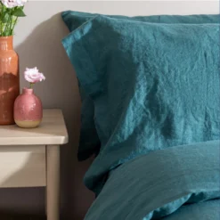 Forest Green French Linen Superking 30cm Fitted Sheet -Bedding Sales Store forest green french linen additional1 1 3