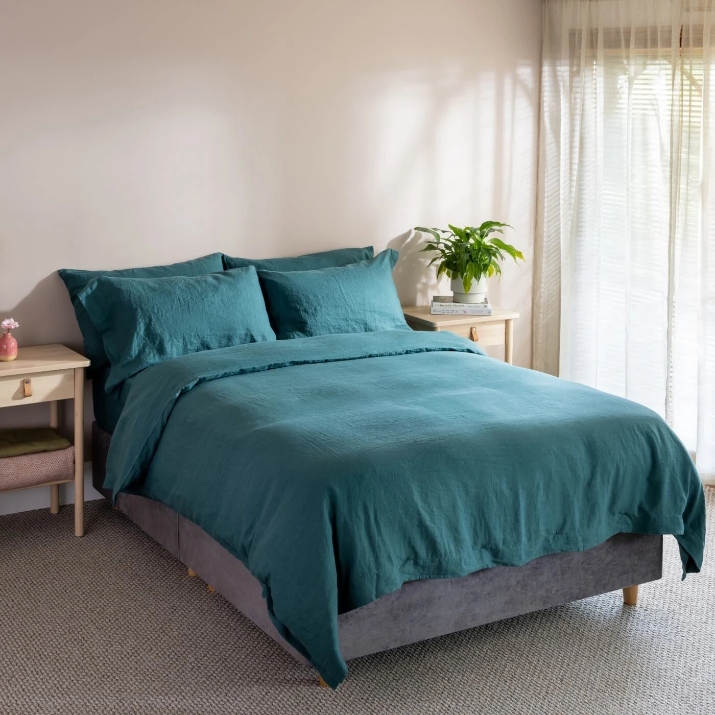 Forest Green French Linen Double Duvet Cover 1 Forest Green French Linen Double Duvet Cover