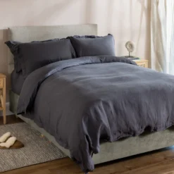 Midnight Grey French Linen Superking Flat Sheet 19 Midnight Grey French Linen Superking Flat Sheet -Bedding Sales Store french linen midnight grey add5 1 scaled