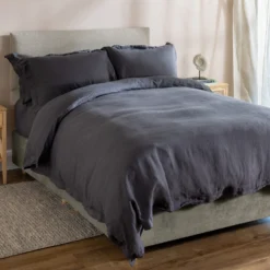 Midnight Grey French Linen Superking Flat Sheet