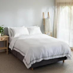 White/Light Grey 300TC Colour Border Cotton Superking Duvet Cover -Bedding Sales Store grey border 300tc cotton base 3