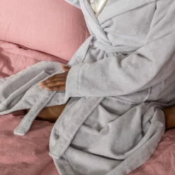 Cotton Velour Bathrobe -Bedding Sales Store turkish cotton bathrobe light grey add4 5