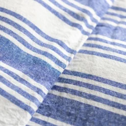Blue/White Wide Stripe Linen & Cotton Blend Superking 30cm Fitted Sheet -Bedding Sales Store wide stripe bedding additional1 1